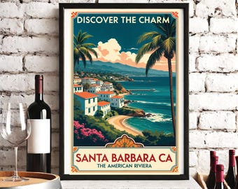 Affiche de voyage Santa Barbara vintage d'inspiration californienne, décoration d'intérieur