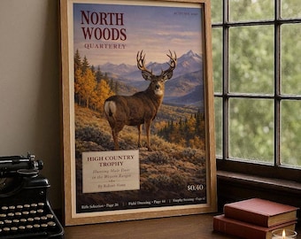 Vintage Hunting Magazine Cover Art | Mule Deer Print | Rustic Cabin, Lodge & Man Cave Decor