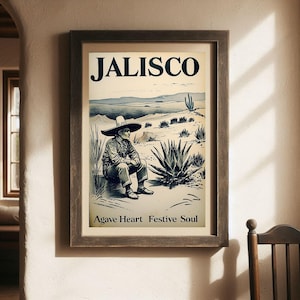 Jalisco Travel Poster Vintage Inspired Agave Art Retro Mexican Home Decor Download
