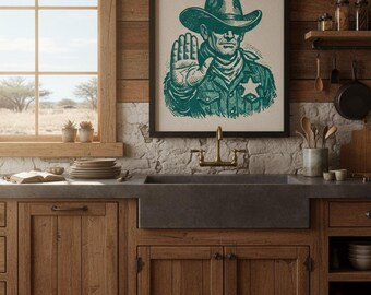 Funny Cowboy Art- Vintage Western Bathroom Sign - INSTANT DOWNLOAD