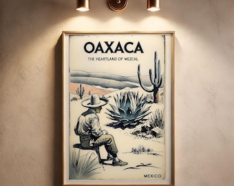 Vintage Oaxaca Travel Poster Mezcal Wall Art Agave Home Decor Download -Mexican Inspired Retro Print for Mezcal Bars & Mexican Restaurants