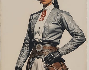 Mexican Charra Elegante  Hispanic Cowgirl Wall Art Vintage Inspired Home Decor Download