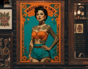 Tattooed Lady Old School Latina Pin up Art Download