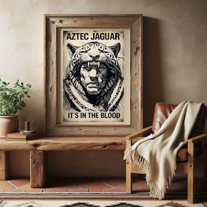 Aztec Jaguar Warrior Art Vintage Inspired Meso American Decor Aztec Pride Download