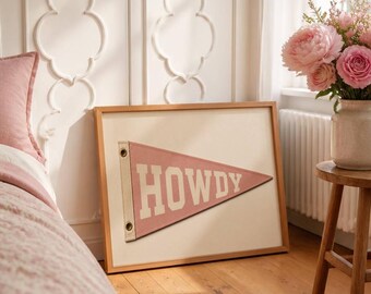 Vintage Howdy Pennant Print- Coastal Cowgirl Decor- Western Nursery Decor - Trending Pink Dorm Decor -Download