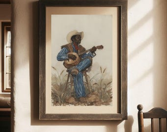 Black Cowboy Art Vintage Inspired Negro Banjo Player Western Download