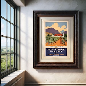 Litografía de Franschhoek Valley of Fine Wines para pared, descarga digital