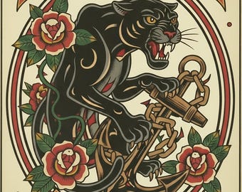 Traditional Tattoo Flash Art Vintage Inspired Panther Tattoo Poster Download