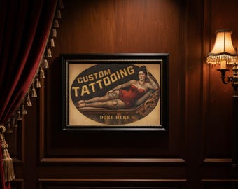 Impresión artística del cartel de la mujer tatuada / Póster de tatuajes de inspiración vintage / Descarga digital de arte mural Flash / Decoración de estudio de tatuajes