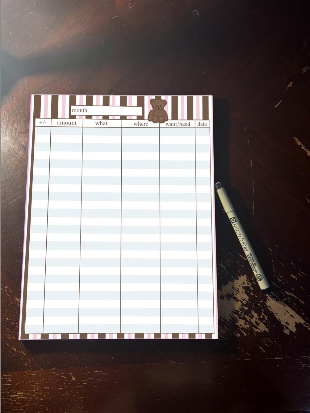 Track Note Pad Expense Tracking Notepad - Etsy