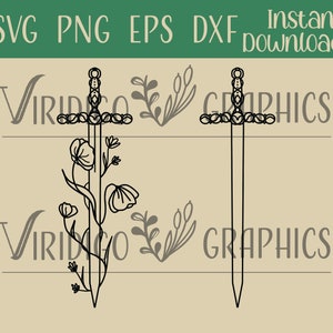 Flower Sword Vintage Medieval Details SVG PNG EPS dfx files for Digital Download