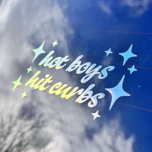 Hot Boys Hit Curbs Cute Funny Bumper Sticker 4.5inx2in 6.5x3 in | Personalized Vinyl Decal for Cars | Holographic Car Decal Sticker