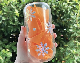 Winter Holographic Snowflake Beer Can Glass Cup with Straw