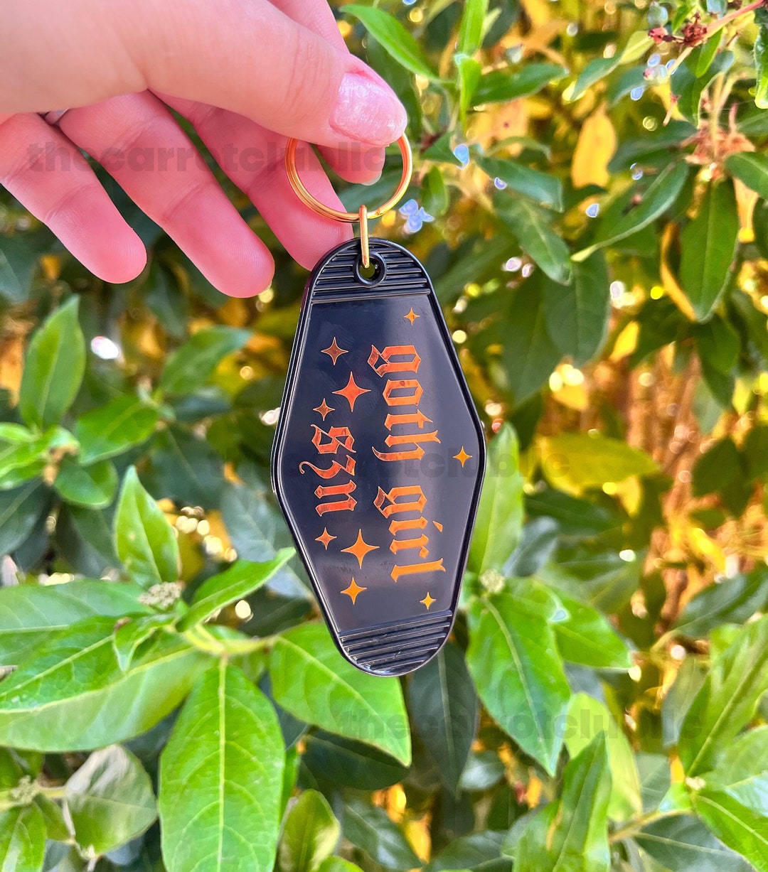 Goth Girl Season Motel Keychain Orange Halloween Retro Key Chain