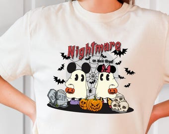 Vintage Mickey & Minnie Skeleton Shirt, Disney Nightmare on Main Street Tee, Spooky Pumpkin Halloween Shirt