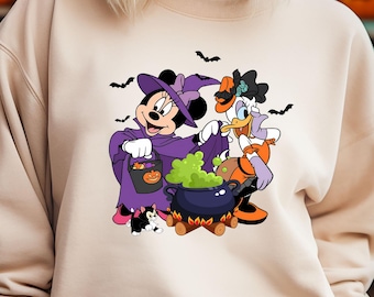 Disney Minnie & Daisy Halloween Sweatshirt: Disney Besties Girl Trip Halloween Sweater, Minnie Witch Daisy Duck Fall Pullover