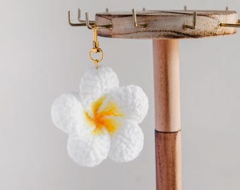 Crochet Plumeria Keychain | Island Accessory | Islander | Bag Charm | Island Gift | Handmade | Island Flower