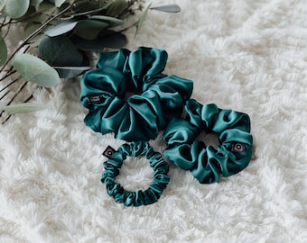 Emerald Phthalo Green Satin Scrunchie | Christmas Gift | Large Scrunchie | Medium Scrunchie | Small Scrunchie | Bridal Gift | Hair Care