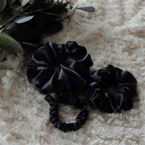 Black Satin Scrunchie | Large Scrunchie | Medium Scrunchie | Small Scrunchie | Bridal Gift | Silky Soft Satin | Hair Care
