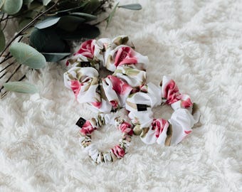 Rose Design Scrunchie | Large Scrunchie | Medium Scrunchie | Small Scrunchie | Bridal Gift | Elegant Scrunchie | Floral Scrunchie