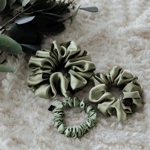 Sage Green Satin Scrunchie | Large Scrunchie | Medium Scrunchie | Small Scrunchie | Bridal Gift | Silky Soft Satin | Wicked Elphaba