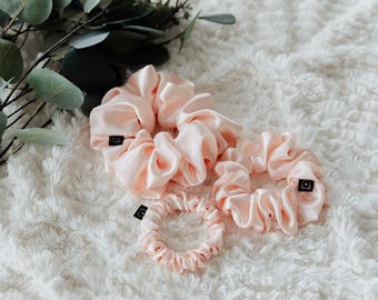 Light Peach Satin Scrunchie | Large Scrunchie | Medium Scrunchie | Small Scrunchie | Bridal Gift | Silky Soft Satin | Hair Care