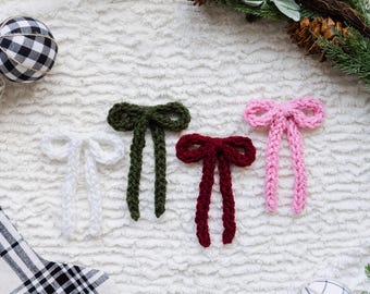 Crochet Hair Bow | Hand Knit Hair Bow | Cottage Core | Coquette | Christmas Bow | Cute Hair Bow | Long Bow | Pink Bow | White Bow | Red Bow