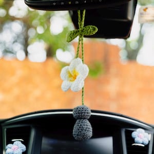 Latte Stone Plumeria Rearview Mirror Accessory | Car Hanger | Handmade Crochet | Chamoru | Guam | Rota | Saipan | Tinian | Guam Gift
