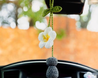 Latte Stone Plumeria Rearview Mirror Accessory | Car Hanger | Handmade Crochet | Chamorro | Guam | Saipan | Rota | Tinian | Gift | Souvenir