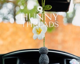Latte Stone Plumeria Rearview Mirror Accessory | Car Hanger | Handmade Crochet | Chamorro | Guam | Saipan | Rota | Tinian | Gift | Souvenir
