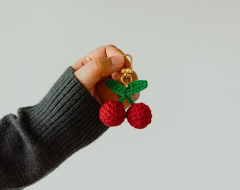 Crochet Cherry Keychain | Handmade Trinket | Key Charm | Purse Charm | Plush | Fruit Keychain | Trendy Keychain | Cute Keychain