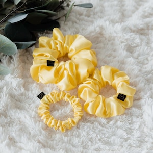 Yellow Satin Scrunchie | Large Scrunchie | Medium Scrunchie | Small Scrunchie | Bridal Gift | Silky Satin | Hair Care | Soft Scrunchie