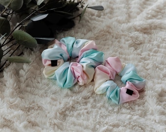 Pastel Rainbow Satin Scrunchie | Large Scrunchie | Medium Scrunchie | Colorful Scrunchie | Fun Whimsical Scrunchie | Hair Care