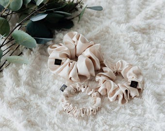 Beige Nude Satin Scrunchie | Large Scrunchie | Medium Scrunchie | Small Scrunchie | Bridal Gift | Silky Soft Satin | Hair Care | Handmade