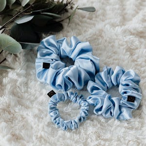 Light Blue Baby Blue Satin Scrunchie | Large Scrunchie | Medium Scrunchie | Small Scrunchie | Bridal Gift | Silky Soft Satin | Hair Care