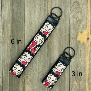 Betty Boop Print Car Key Fob for House Keys, Wristlet Keychain, Keyring, Fabric Keyfob, Keychain Wristlet
