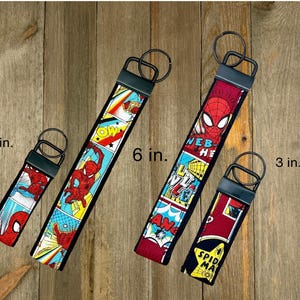 Spiderman Comic Print Car Key Fob for House Keys, Wristlet Keychain, Keyring, Fabric Keyfob, Keychain Wristlet