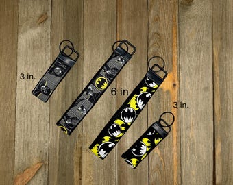 Caped Crusader Superhero Print Car Key Fob for House Keys, Wristlet Keychain, Keyring, Fabric Keyfob, Keychain Wristlet