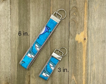 Shark Print- Car Key Fob for House Keys, Wristlet Keychain, Keyring, Fabric Keyfob, Keychain Wristlet, Multiple designs