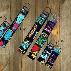 Monsters Print Car Key Fob for House Keys, Wristlet Keychain, Keyring, Fabric Keyfob, Keychain Wristlet