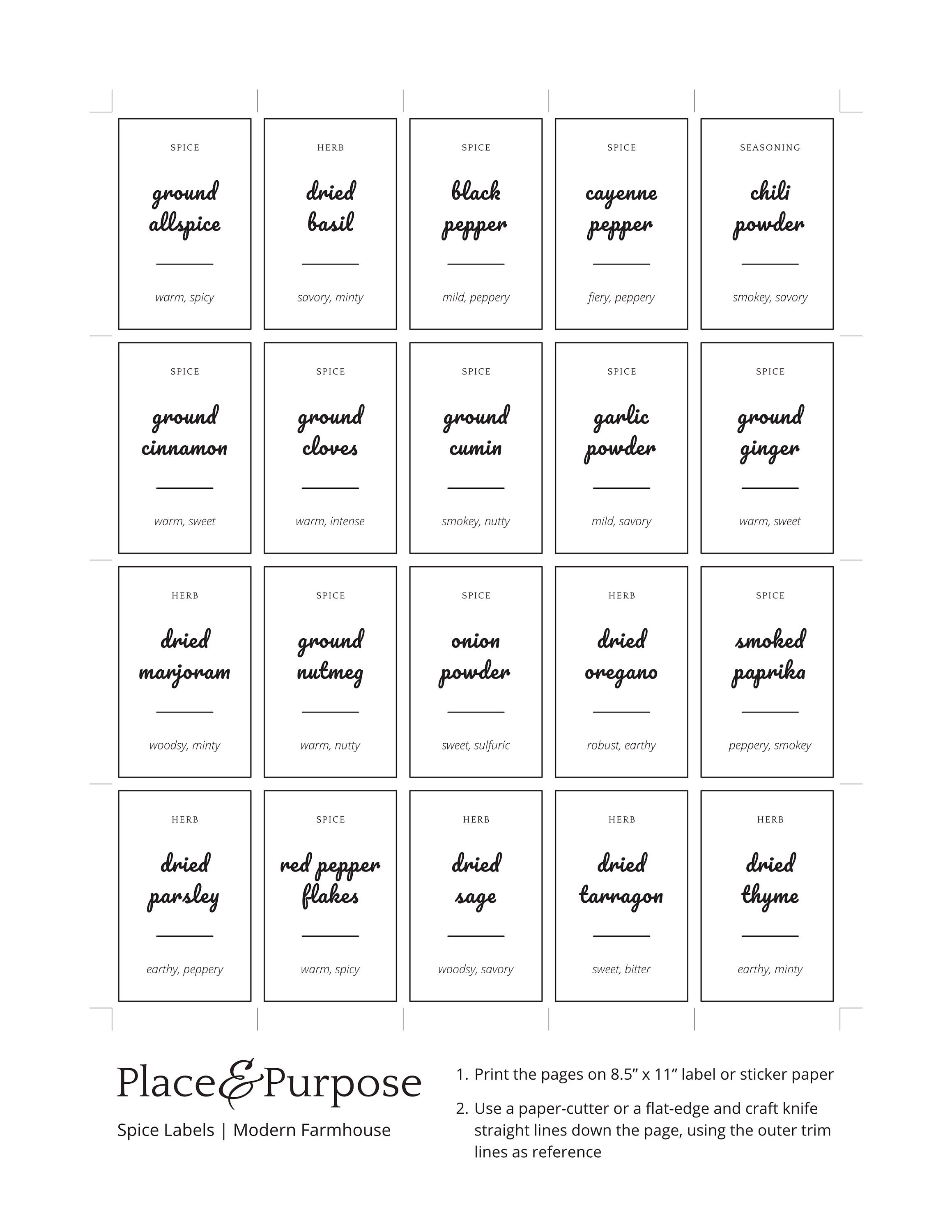 Farmhouse Spice Labels – Paper & Pear