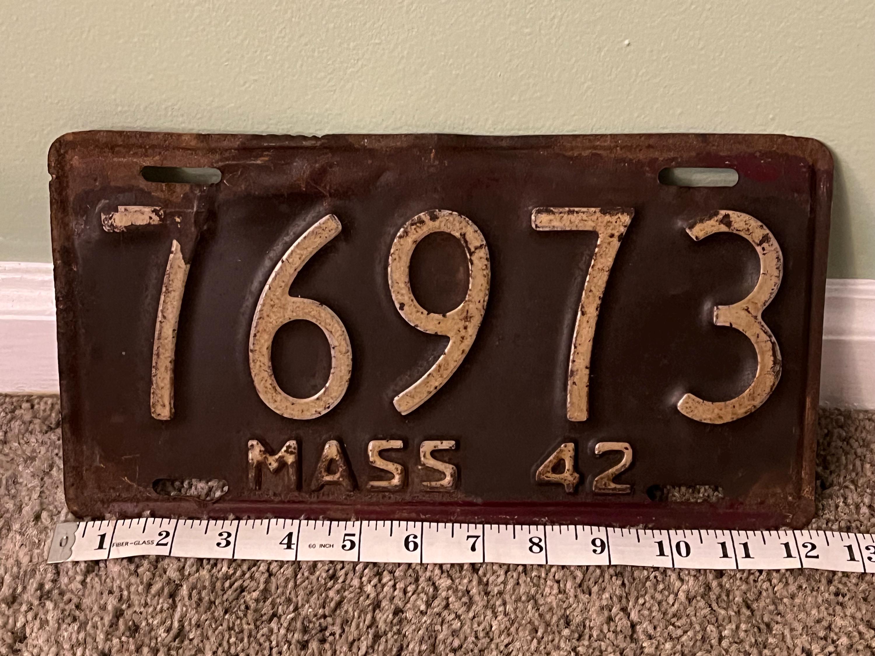 アンティーク 1942 マサチューセッツ ナンバープレート タグ 76973