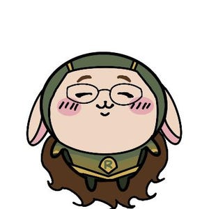 May include: A cartoon illustration of a rabbit-like character wearing glasses and a green helmet. The character has rosy cheeks and a brown, furry collar. A gold and green uniform with a letter "R" is visible.