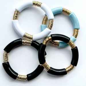 Statement Stretch Bracelet, Black and Gold Stretch Bracelet, Dressy Bracelet, Neutral Bangle, Classy Jewelry Gift, Statement Jewelry Classy