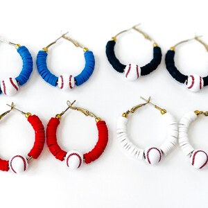 Baseball Hoop Earrings: Clay Heishi Beads, 18k Gold Plated