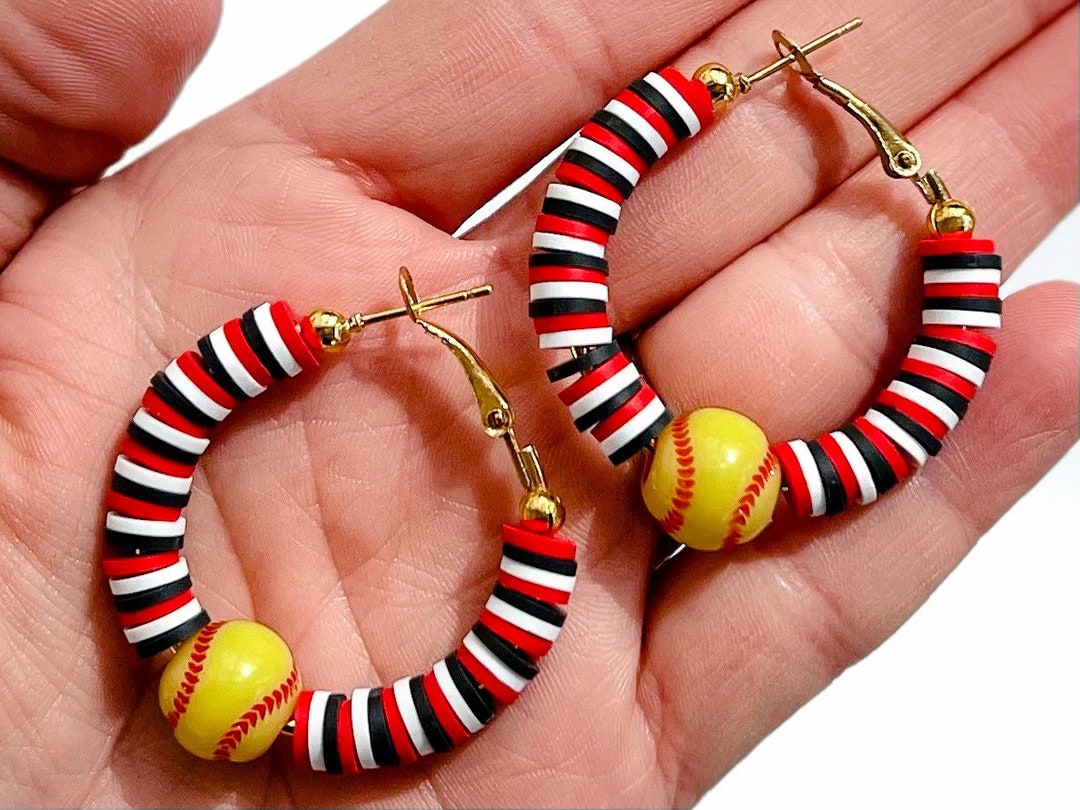 Custom Softball Hoop Earrings, Softball Earrings, Softball Jewelry