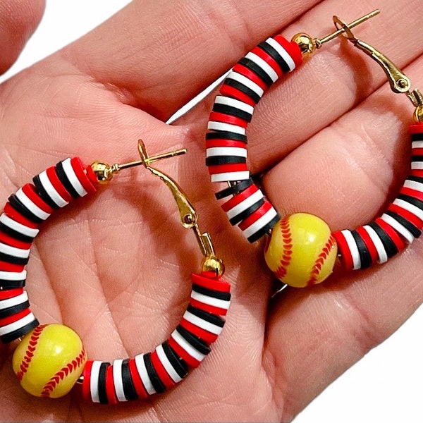 Softball Enamel Drop Hoop Earrings main image 1