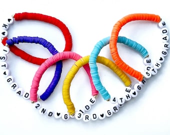 Personalized Back to School Bracelet: Vinyl Heishi Beads, Custom Grade