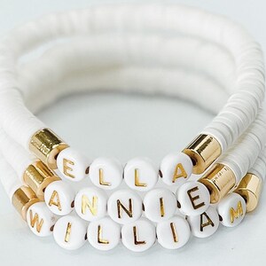 Personalized Heishi Name Bracelet, Mom Bracelet Kids Names, Childs Name Beaded Jewelry, Gold Letter Personalized Bracelet, Heishi Stacks