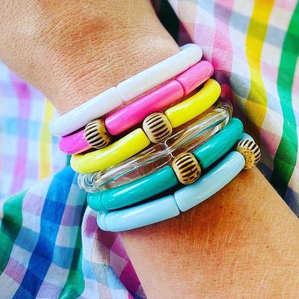 Stretch Bracelet Stack, Summer Bracelet Stack, Colorful Stacking Bracelets, Bracelets for Summer, Bracelet Stack Beachy, Bright Bangles